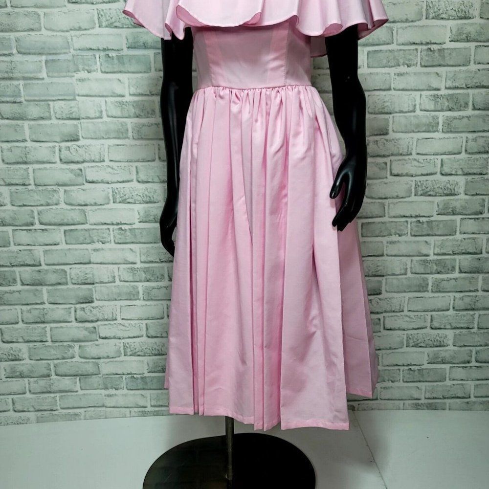 Vintage 70s Pink Ruffle Collar Swing Dancing Disco Day Dress Knee Length - Picture 5 of 8